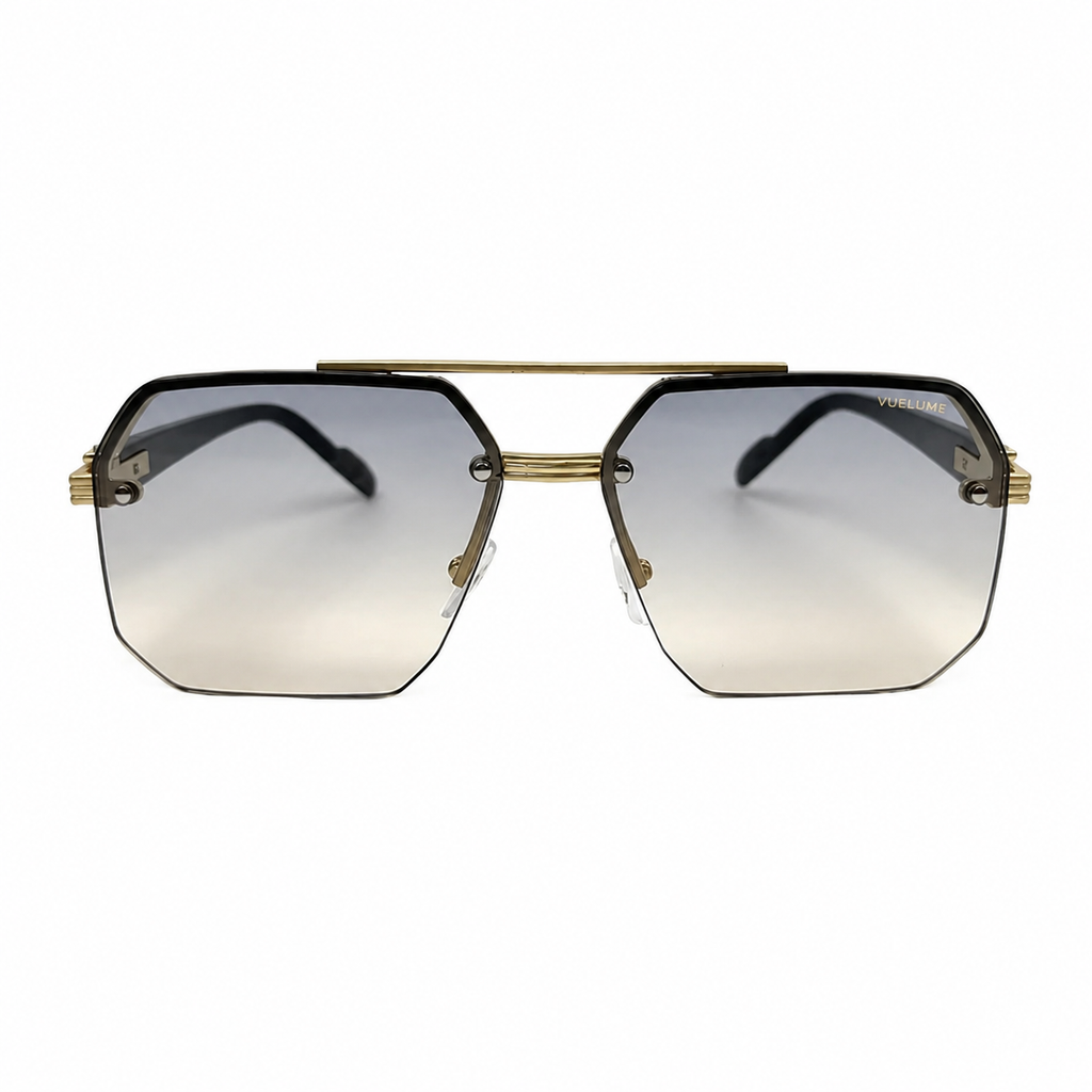 Men’s Gold and Gray Octagon Rimless Sunglasses