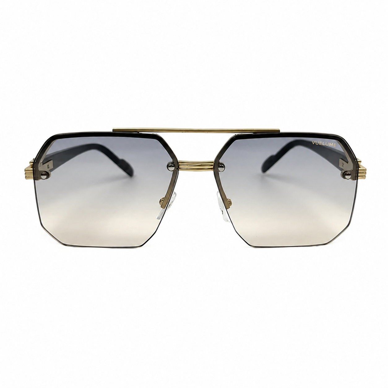 Men’s Gold and Gray Octagon Rimless Sunglasses