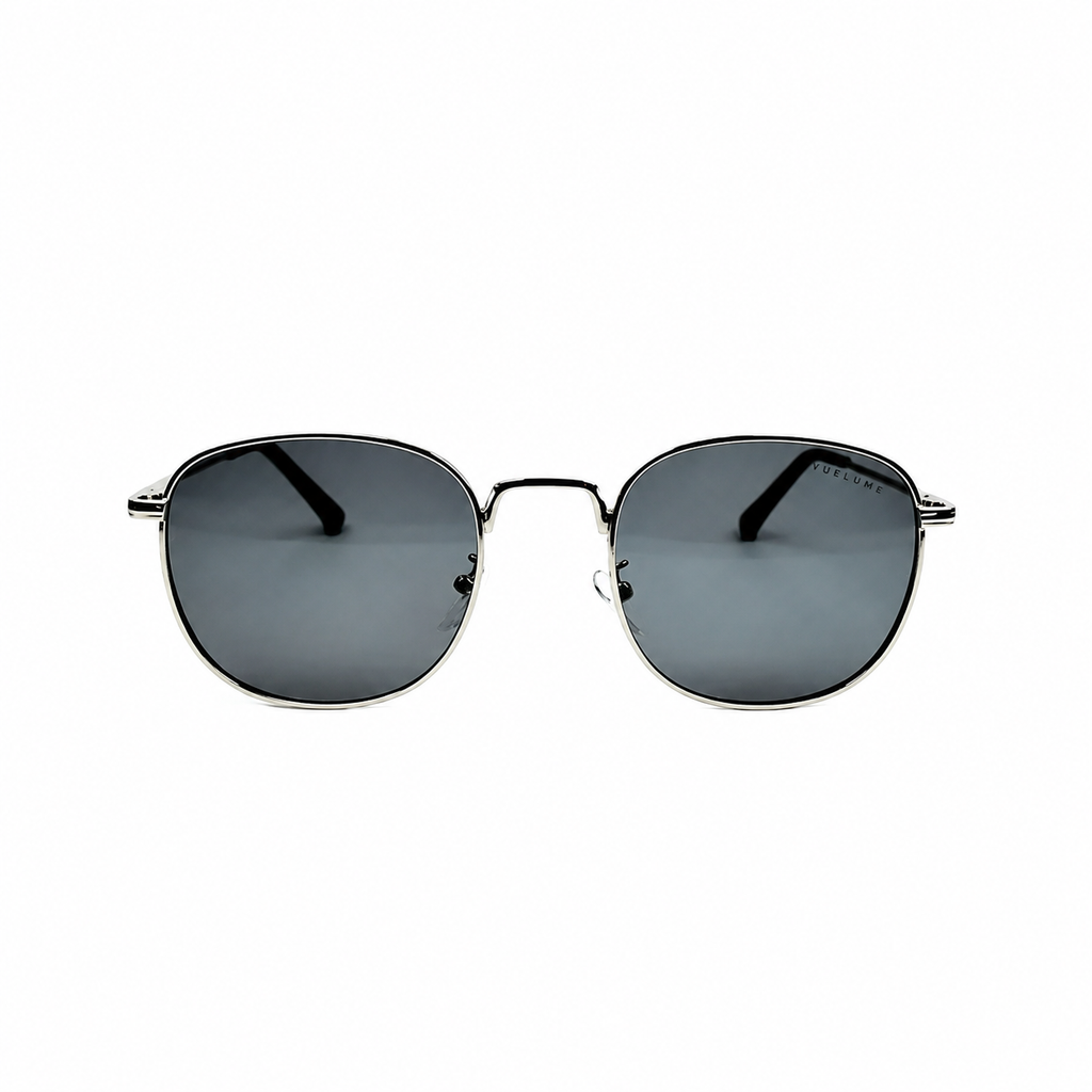 Men’s Silver Round Sunglasses with Black UV400 Lenses