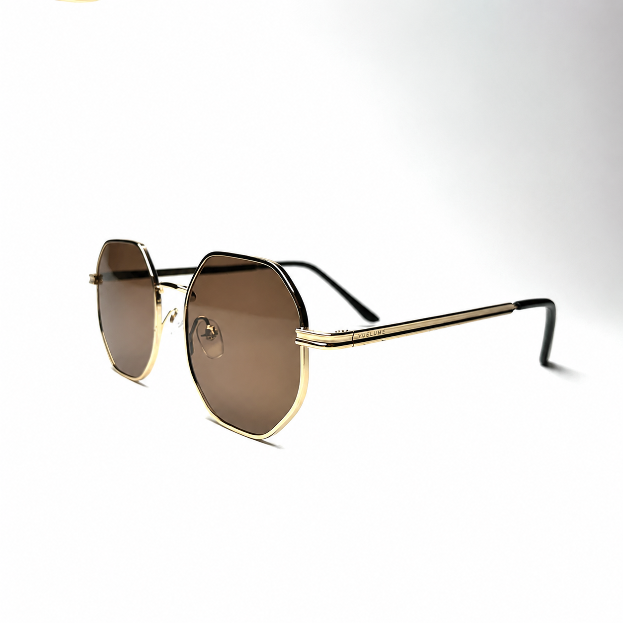 Men’s Gold Octagonal Sunglasses with Brown Lenses