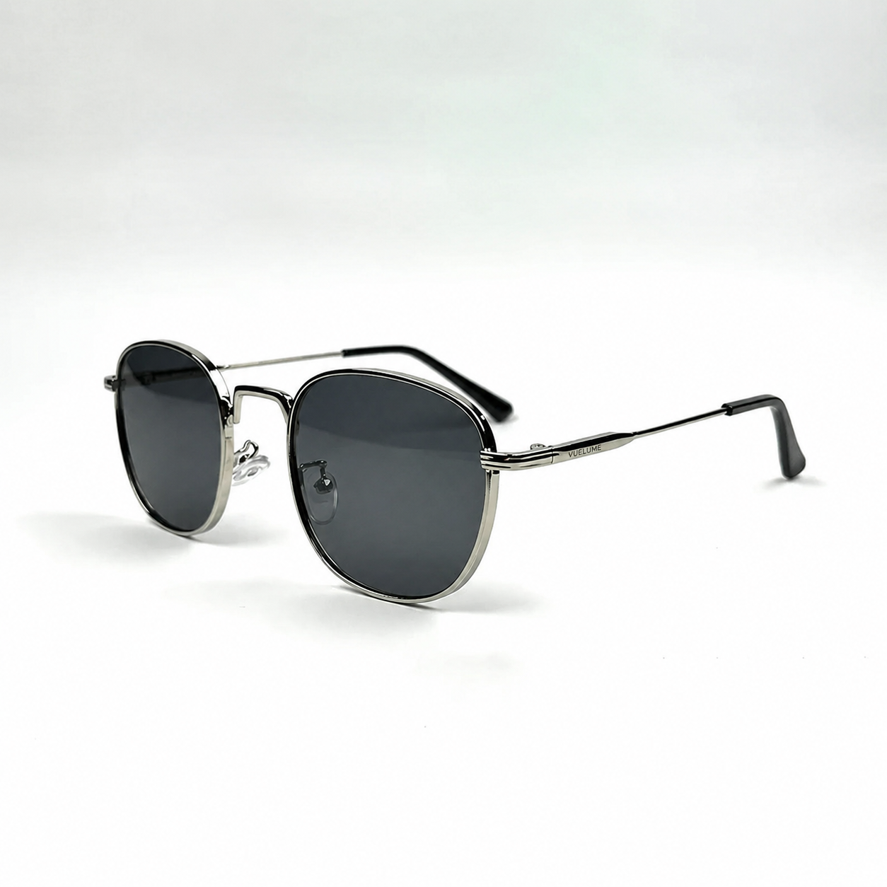 Men’s Silver Round Sunglasses with Black UV400 Lenses