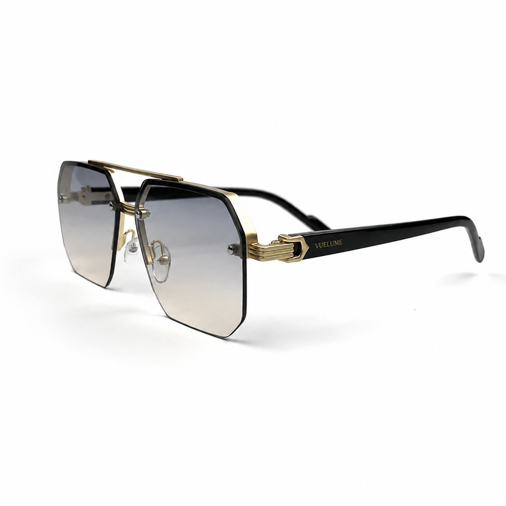 Men’s Gold and Gray Octagon Rimless Sunglasses