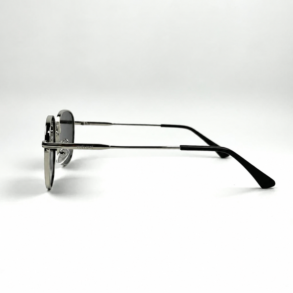 Men’s Silver Round Sunglasses with Black UV400 Lenses